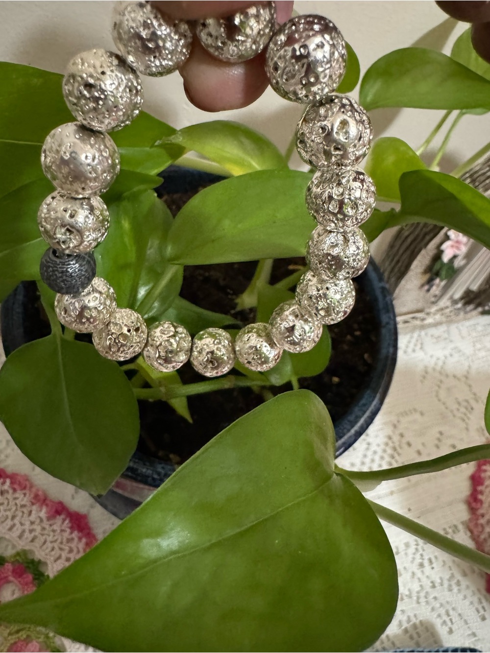 Lula N Lee Textured Silver Lava Bead Stretch Bracelet Women Jewelry Stacking